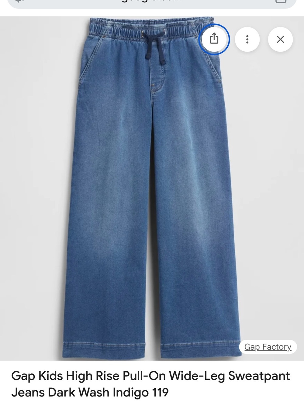 GAP Kids High-Rise Pull-On Wide-Leg Jeans - Blue Wash Womens 25/26 XS OR S